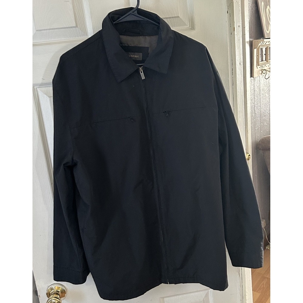 Men's Banana Republic Black Windbreaker Full Zip Jacket Size L Preppy Casual